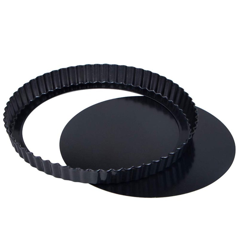 Webake 9 Inch Round Tart Pan with Removable Loose Bottom, Non-stick Carbon Steel Fluted Flan Quiche Pan Large Tart Tin - Image 1